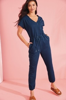 Dark Blue Soft Stretch Jersey Denim Jumpsuit (401019) | HK$323