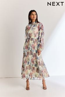 Niebieski - Occasion Metallic Pleated Maxi Dress (401119) | 525 zł