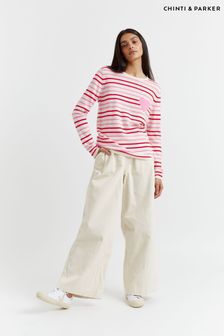 粉色 - Chinti & Parker心形細條紋茄士咩混紡毛衣 (401337) | NT$9,100