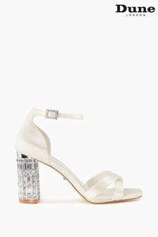 Dune London Cream Malena Crystal Block Heel Sandals (401989) | $278