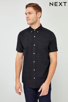 Black Regular Fit Short Sleeve Oxford Shirt (402142) | $40