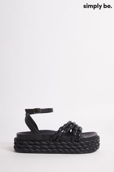 Črni posebno široki sandali z debelim ravnim podplatom in vrvico Simply Be Kiara (402197) | €23
