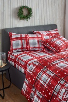Red 100% Brushed Cotton Snowy Check Fitted Sheet (402335) | €10.50 - €24
