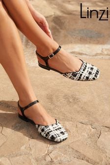 Linzi Black Tai Open Back Square Toe Loafers With Ankle Strap (402860) | kr454