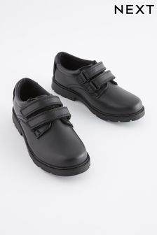 Black Wide Fit (G) School Leather Strap Touch Fastening Shoes (403004) | €20 - €24