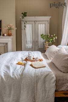 Piglet in Bed Mushroom Gingham Linen Fitted Sheet (403027) | LEI 591 - LEI 889