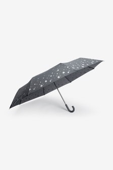 Grey Metallic Raindrop Print Crook Handle Umbrella (403172) | CA$31