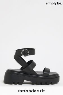 Simply Be Leather Chunky Cleated Sandals Ex Wide Fit Simply Comfort (403175) | €25
