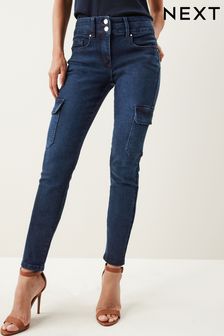 Ciemny niebieski - Wyszczuplająco-modelujące jeansy bojówki o dopasowanym kroju (403797) | 142 zł