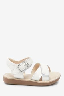 White Leather Wide Fit (G) Little Luxe™ Sandals (404022) | €10 - €12