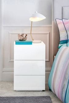 White Sloane Glass Collection Luxe 3 Drawer Bedside Table (404160) | €460