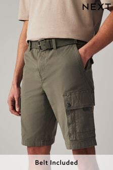 Khaki Green Belted Cargo Shorts (404366) | SGD 53