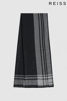 Reiss Black/White Clara Checked Embroidered Scarf (404541) | kr1,239