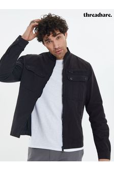 Negru - Cămașă tip jachetă ușoară din bumbac Threadbare Pulover cu guler înalt (404556) | 203 LEI