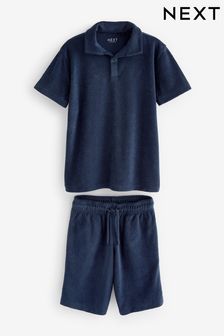 Navy Blue Towelling Short Sleeve Shirt and Shorts Set (3-16yrs) (404600) | €21 - €32