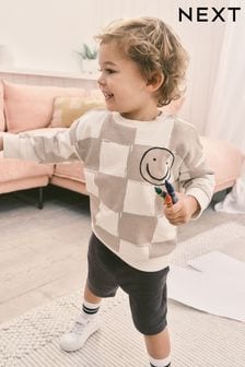 Stone Oversized Check All-Over Print Sweatshirt and Shorts Set (3mths-7yrs) (404809) | €21 - €27