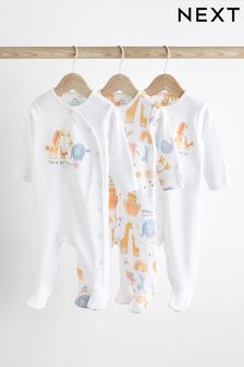 White Animals Delicate Appliqué Baby Sleepsuits 3 Pack (0-2yrs) (404839) | 99 QAR - 109 QAR