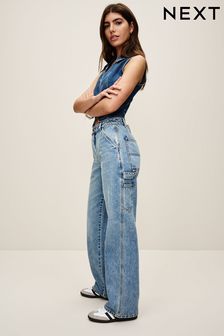 Jasnoniebieski - Jeansy bojówki z szerokimi nogawkami (407042) | 200 zł