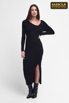 Barbour® International Piquet Knitted Black Midi Dress (407087) | $239