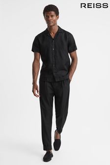 Reiss Black Rebel Slim Fit Linen Cuban Collar Shirt (407180) | ₪ 642