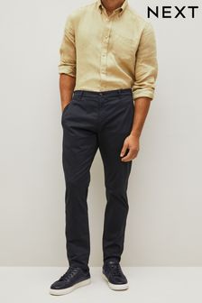 Navy Blue Slim Fit Premium Laundered Stretch Chinos Trousers (407260) | SGD 57