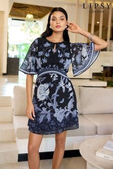 Lipsy Blue Placement Print Short Sleeve Mini Dress (407296) | AED272
