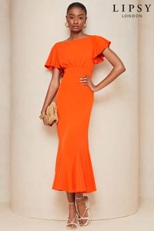 Lipsy Orange Flutter Sleeve Underbust Midi Dress (407333) | $104