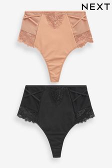 Black/Nude Thong Tummy Control Lace Knickers 2 Pack (407525) | €38