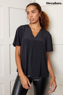 Schwarz - Threadbare Bluse mit Flatterärmeln und V-Ausschnitt (407691) | 37 €