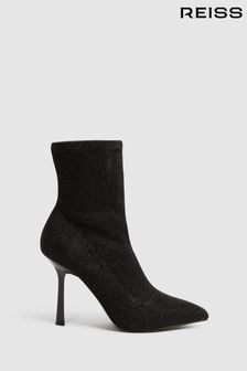Reiss Black Jess Metallic Sock Boots (409091) | 124,740 Ft