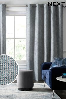 Teal Blue Next Mini Circle Geometric Jacquard Eyelet Lined Curtains (409627) | kr726 - kr1,731