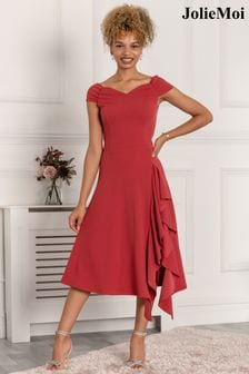 Czerwona sukienka Jolie Moi Desiree o dopasowanej górze i rozkloszowanym dole z falbankami rozkloszowane Czerwony (409776) | 215 zł