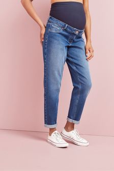 Mid Blue Denim Maternity Over-the-Bump Mom Jeans (409889) | $42