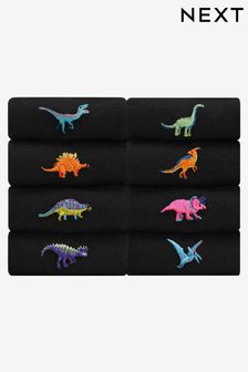 Schwarz/Bunte Dinosaurier - Lustige schwarz bestickte Socken 8 Packung (409930) | 29 €