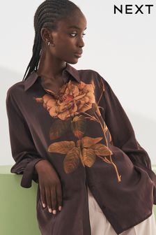 Brown Rose Sheer Long Sleeve Oversized Shirt (410406) | EGP1,338