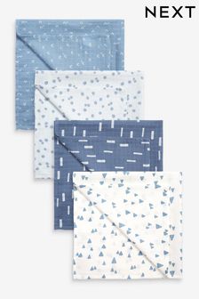 Azul con estampado pequeño - Pack de 4 pañuelos de muselina para bebés (410504) | 19 €