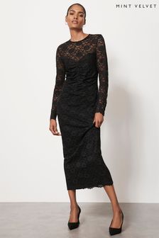 Mint Velvet Black Lace Ruched Midi Dress (410569) | 91 €