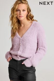 Lilac Purple Fluffy Gem Button Cardigan (410799) | €29