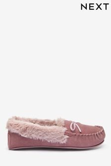 Mink Brown Suede Moccasin Slippers (410837) | 85 zł