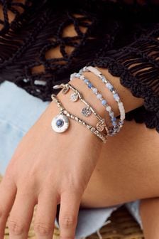 Blue Recycled Metals Silver Tone Boho Bracelet Pack (411016) | HK$119