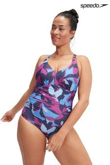 Speedo Damen 1-teiliger, figurformender Badeanzug mit V-Ausschnitt, Blau (411157) | 87 €