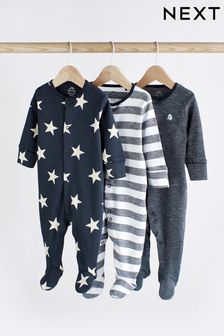 Navy 3 Pack Star Stripe Sleepsuits (0mths-2yrs) (411534) | SGD 28 - SGD 31