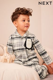 Neutral/Black Penguin Button Down Pyjamas (9mths-8yrs) (411594) | OMR7 - OMR9