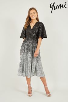 Yumi Black Ombre Sequin Midi Wrap Dress (411860) | €95