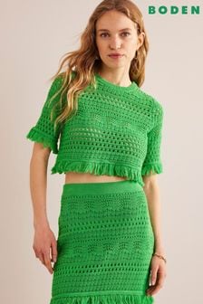 Vert - Pull Boden franges au crochet (412082) | €52