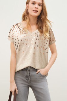 T-shirt à ourlet arrondi et col en V