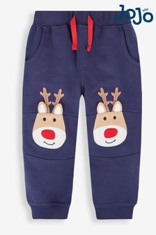JoJo Maman Bébé Navy Blue Reindeer Reindeer Appliqué Knee Joggers (412624) | NT$910