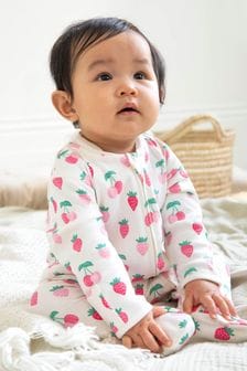 粉色 - Jojo Maman Bébé印花拉鏈棉質嬰兒連身睡衣 (412741) | NT$930