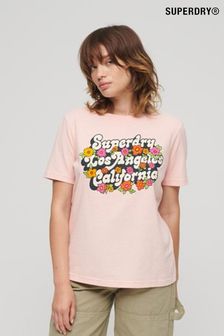 Superdry Pink 70s Floral Script Logo T-Shirt (413475) | AED150