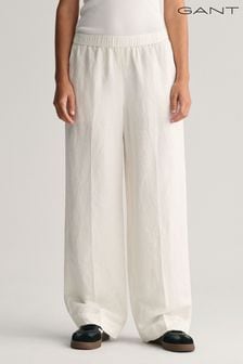 أبيض - Gant Relaxed Fit Linen Blend Pull-on Trousers (413490) | 666 د.إ